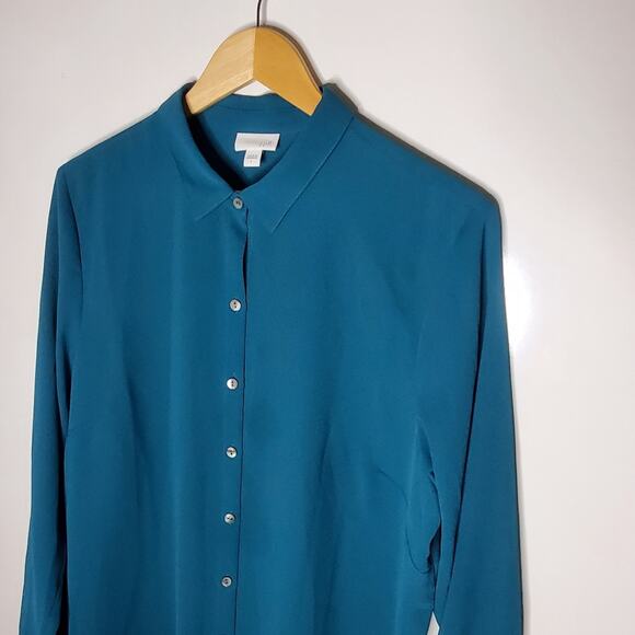 J Jill Polyester Emerald Green Long sleeve button up pleat back top Size Large - Picture 3 of 8
